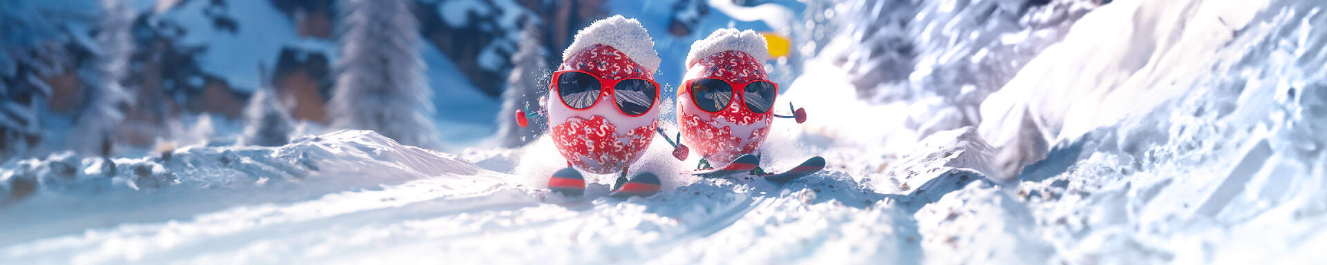 Ostereier beim Skifahren auf der Piste